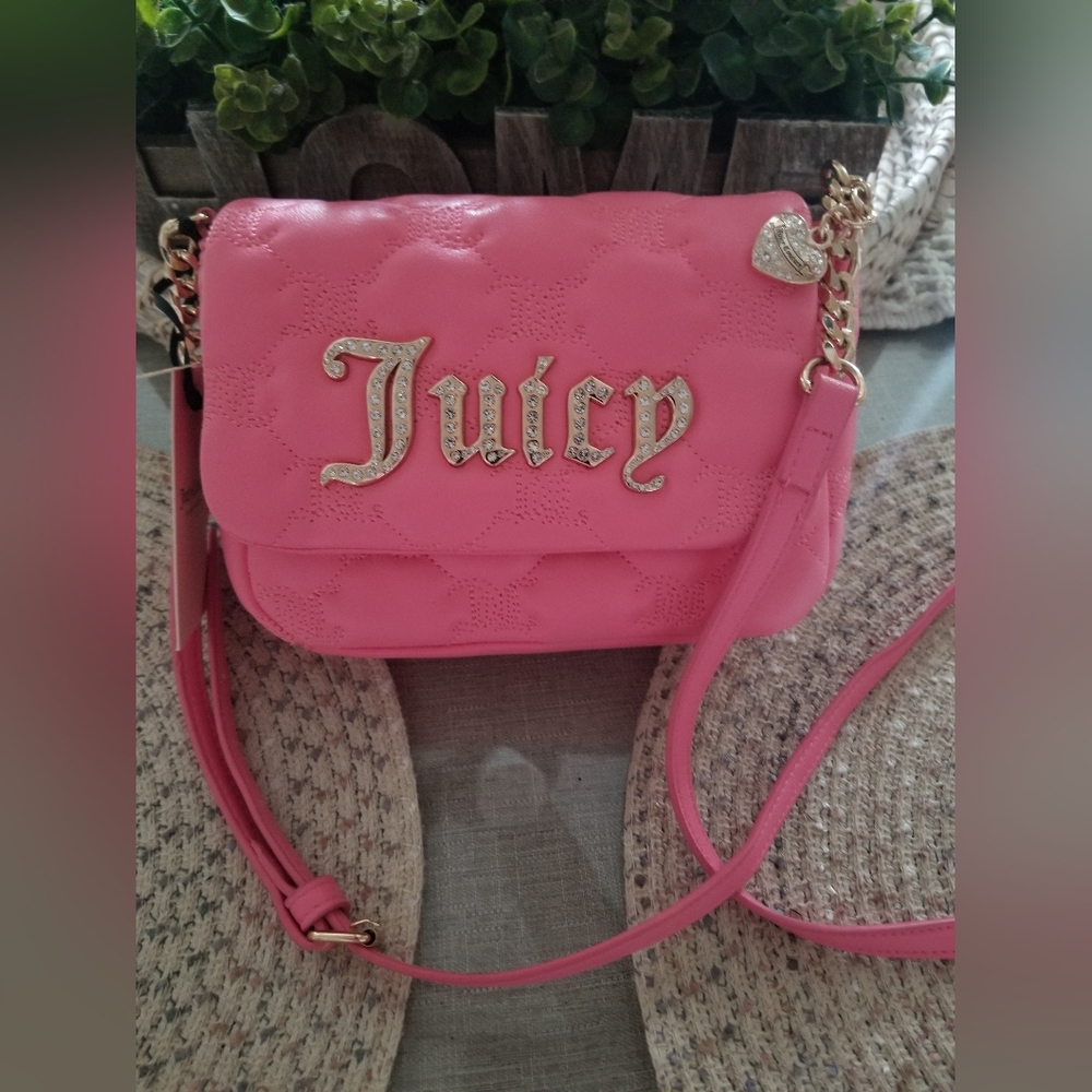 NWT Juicy Couture Bling Vibrant Pink Crossbody Bag with Gold Accents Beautiful